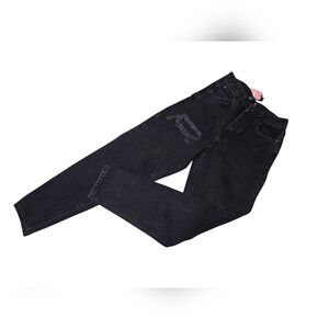 PrettyLittleThing Washed Black Thigh Ripped Mom Jean